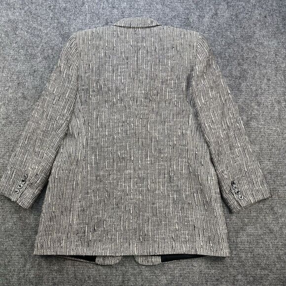 Vintage 90s Blazer Women 10 Black White Tweed Linen Blend Made in USA - Picture 9 of 16